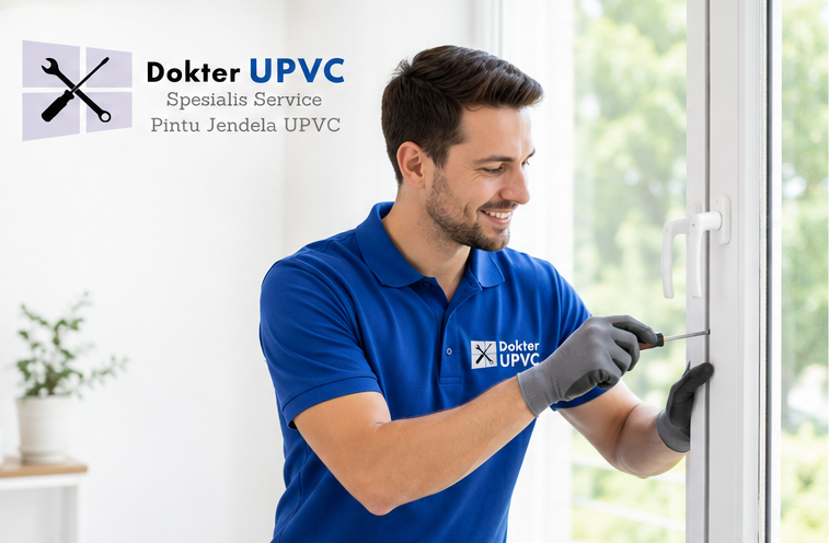 Teknisi DokterUPVC melakukan service jendela UPVC